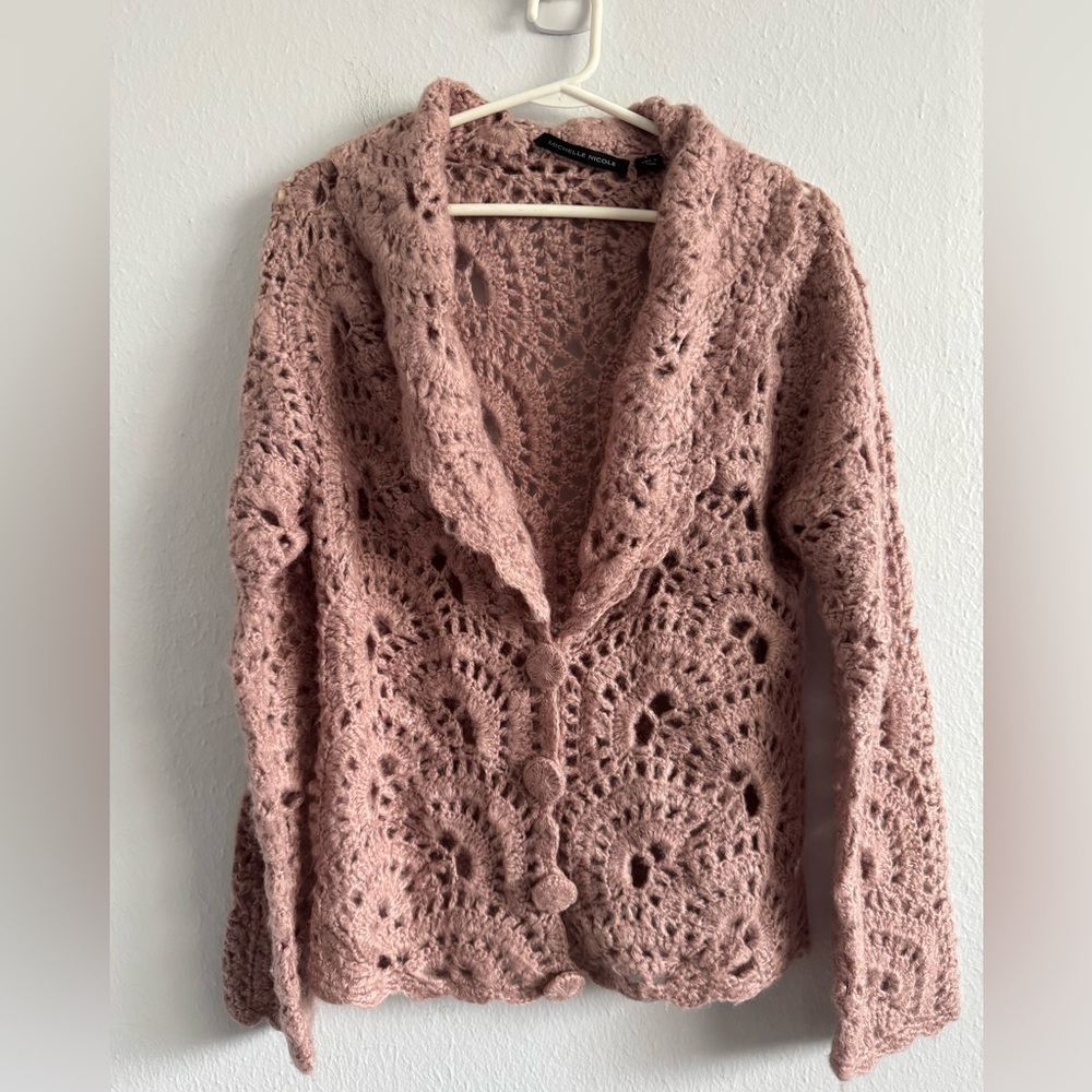Michelle Nicole Blush Pink Fairy Cottagecore Crochet Women Sweater Size Large - Picture 5 of 13